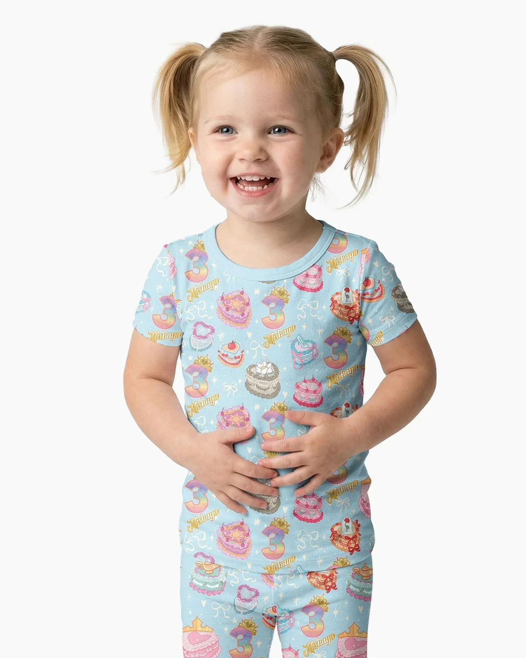 Custom Princess Baby Birthday Bamboo Two Piece Short Sleeve Pajama Set