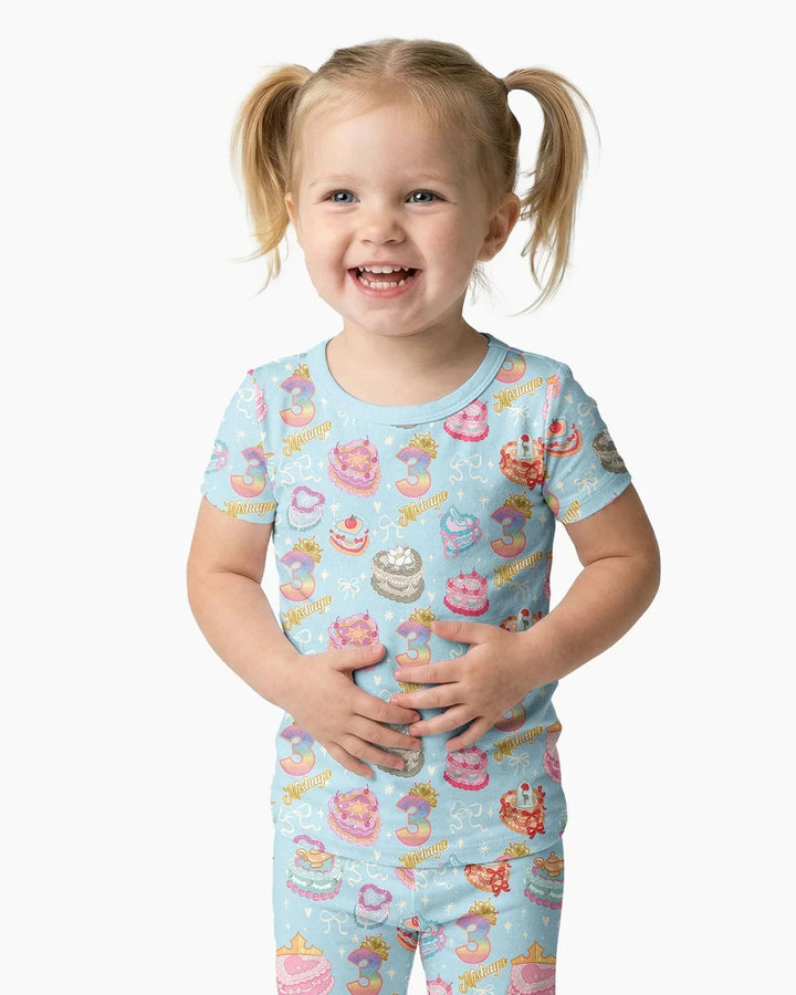 Custom Princess Baby Birthday Bamboo Two Piece Short Sleeve Pajama Set