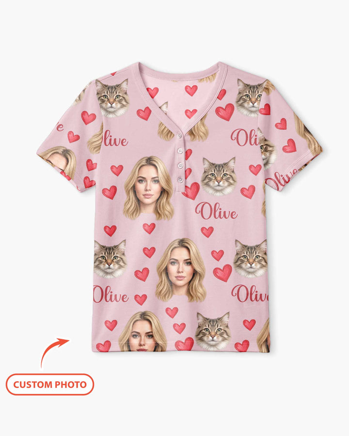 Custom Face Family Matching Bamboo Women Short Sleeve Short Pajama Set