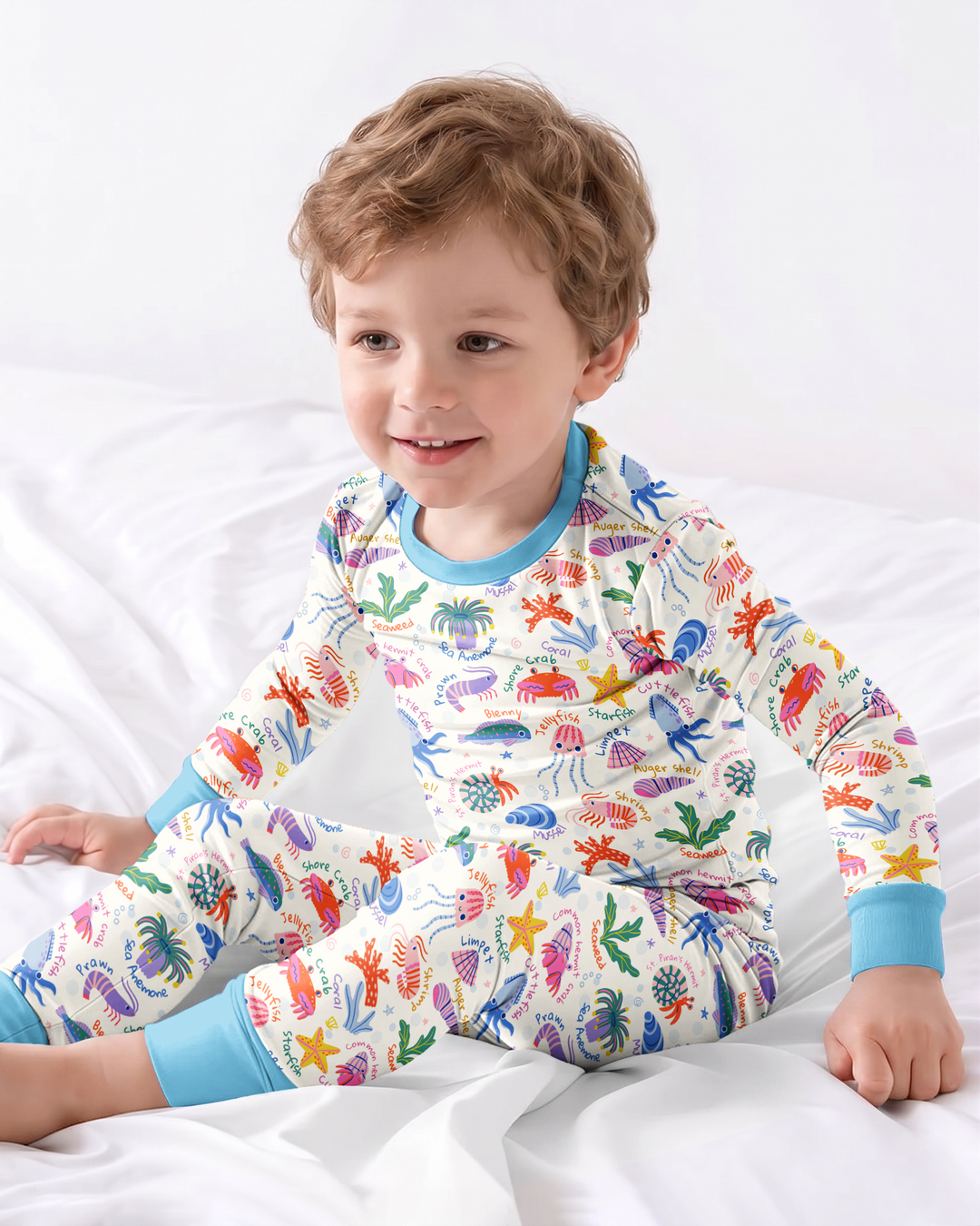 Conjunto de pijama de dos piezas de bambú de manga larga Tide Pool Pals