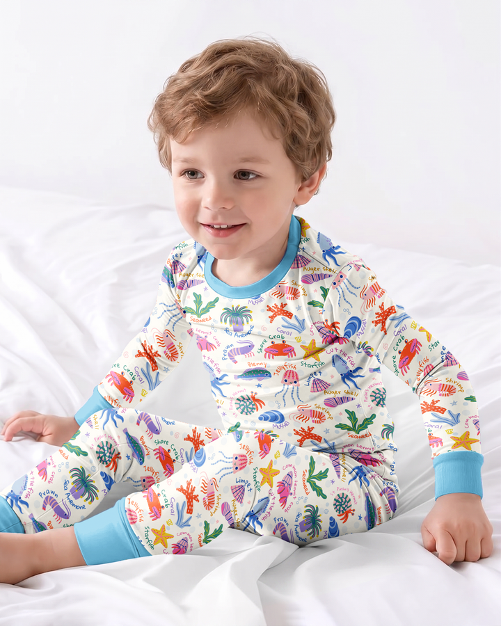Conjunto de pijama de dos piezas de bambú de manga larga Tide Pool Pals