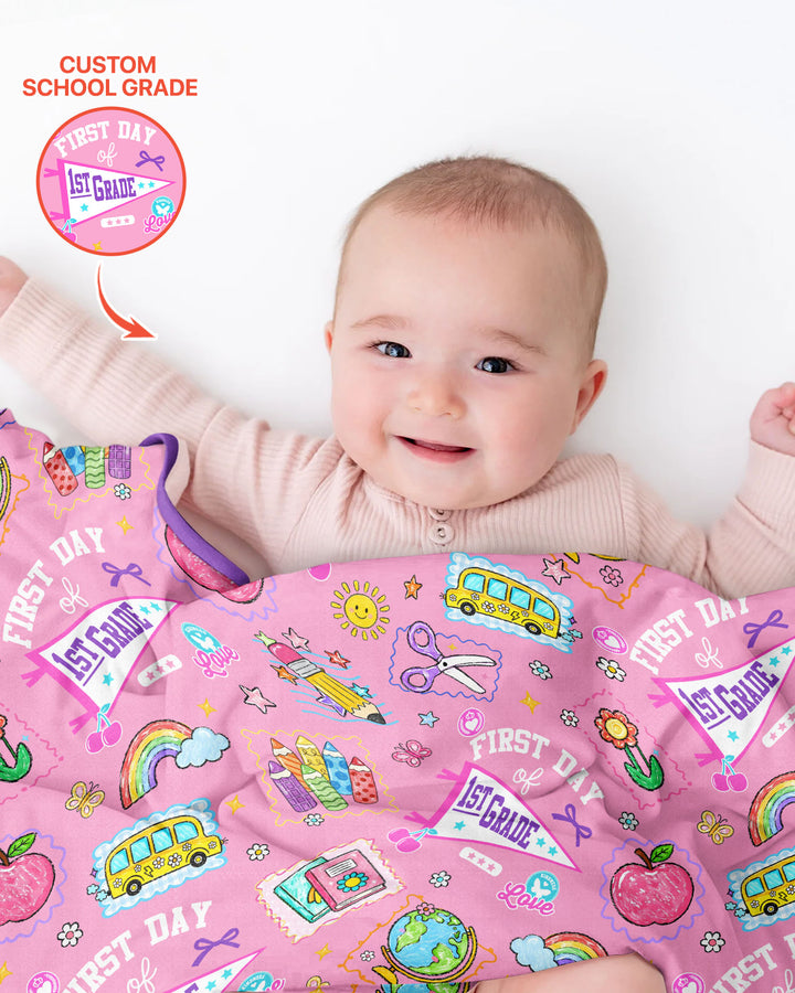 Custom Grade Girls School First Day Bamboo Blanket