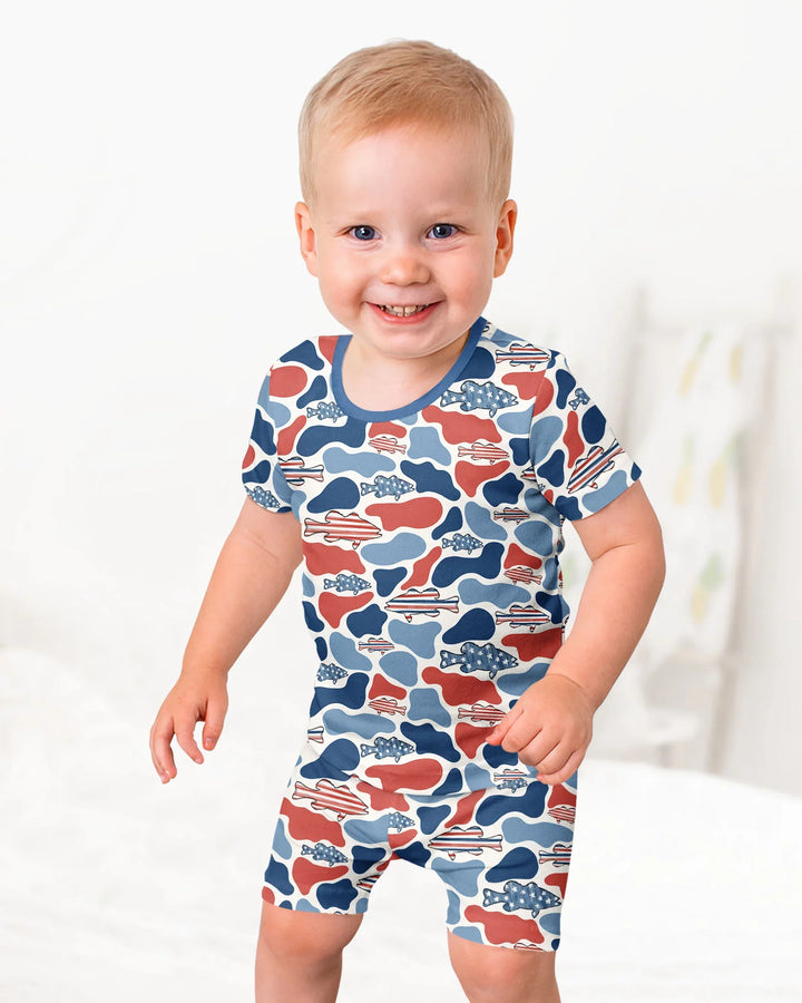 Reel America Daddy & Me Matching Bamboo Two Piece Short Sleeve Shorts Pajama Set