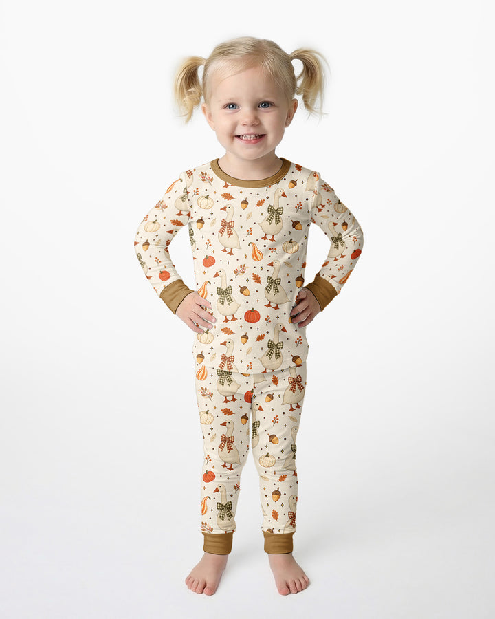 Vintage Fall Geese Bamboo Two Piece Long Sleeve Pajama Set