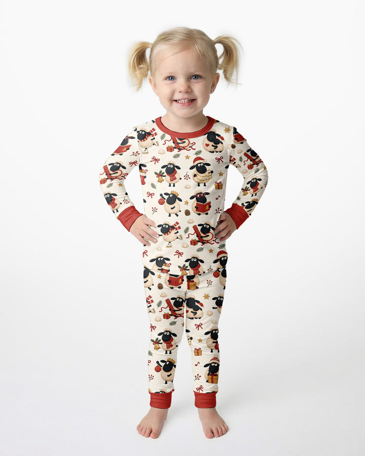 Festive Holiday Sheep Bamboo Two Piece Long Sleeve Pajama Set
