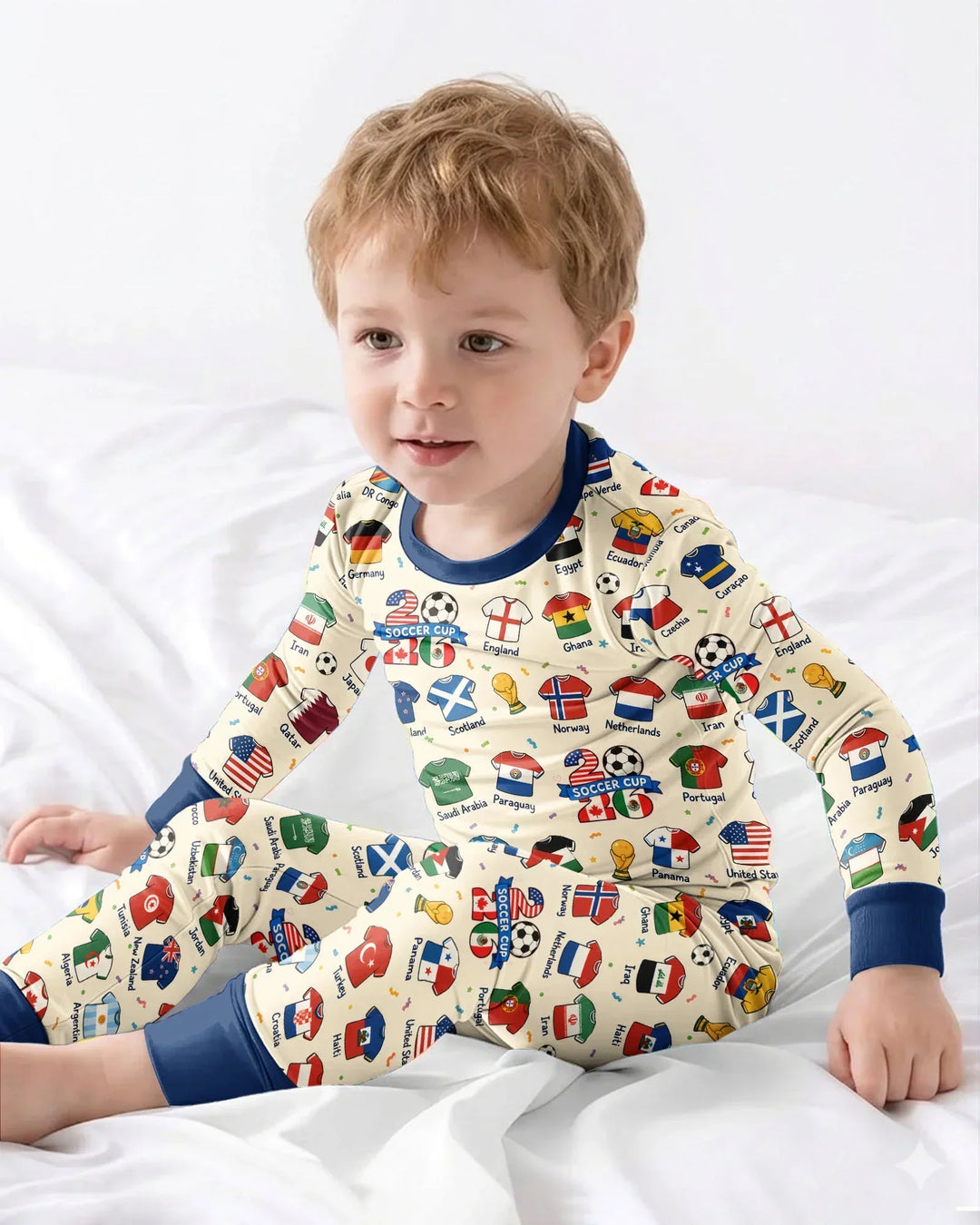 2026 Soccer World Jersey Flag Bamboo Two Piece Long Sleeve Pajama Set