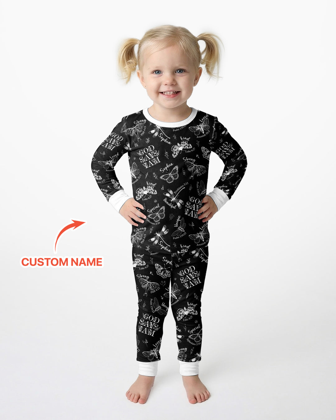 Custom Name God Says I Am Midnight Wings Bamboo Two Piece Long Sleeve Pajama Set