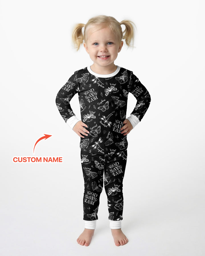 Custom Name God Says I Am Midnight Wings Bamboo Two Piece Long Sleeve Pajama Set