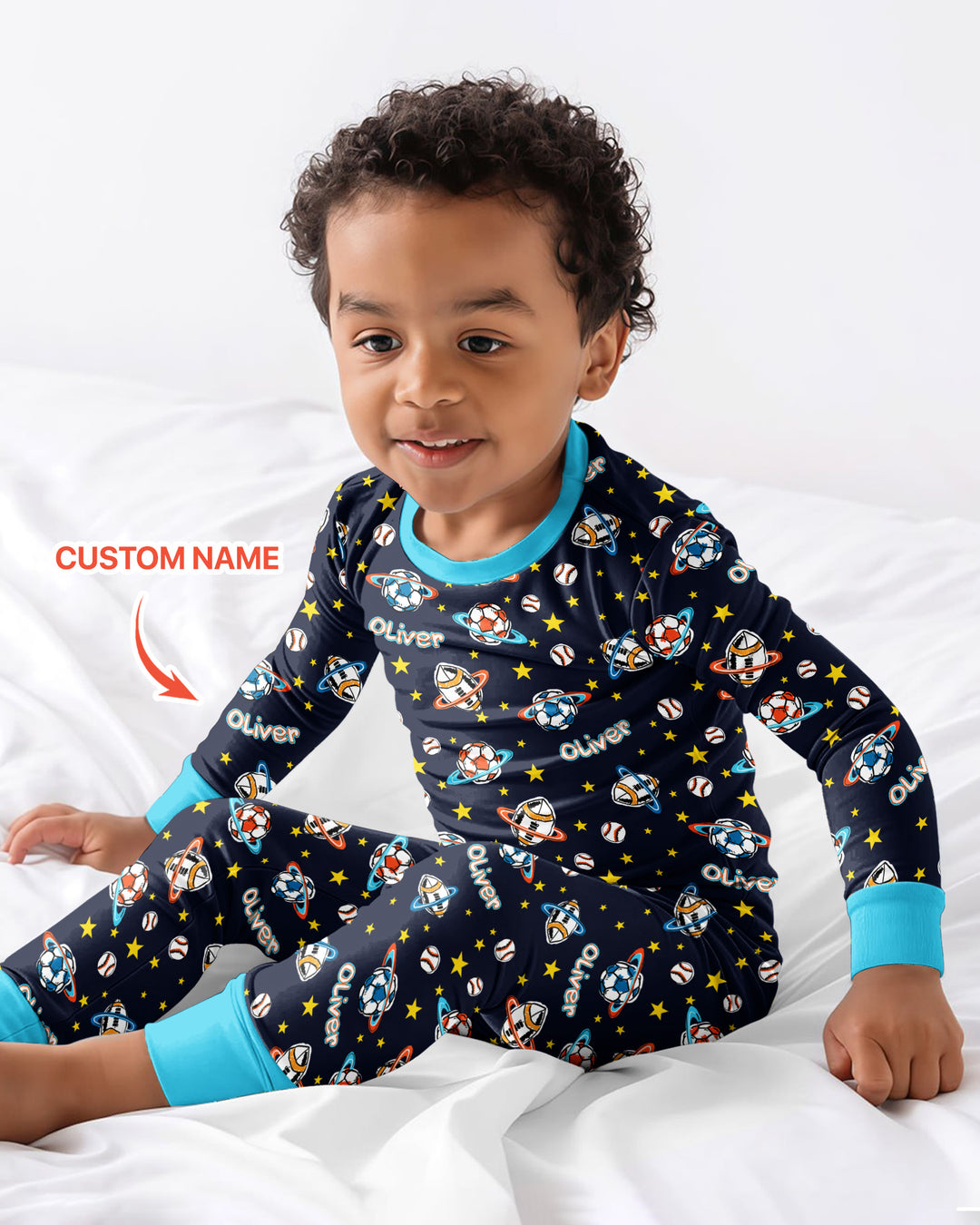 Custom Name Space Sport Bamboo Two Piece Long Sleeve Pajama Set