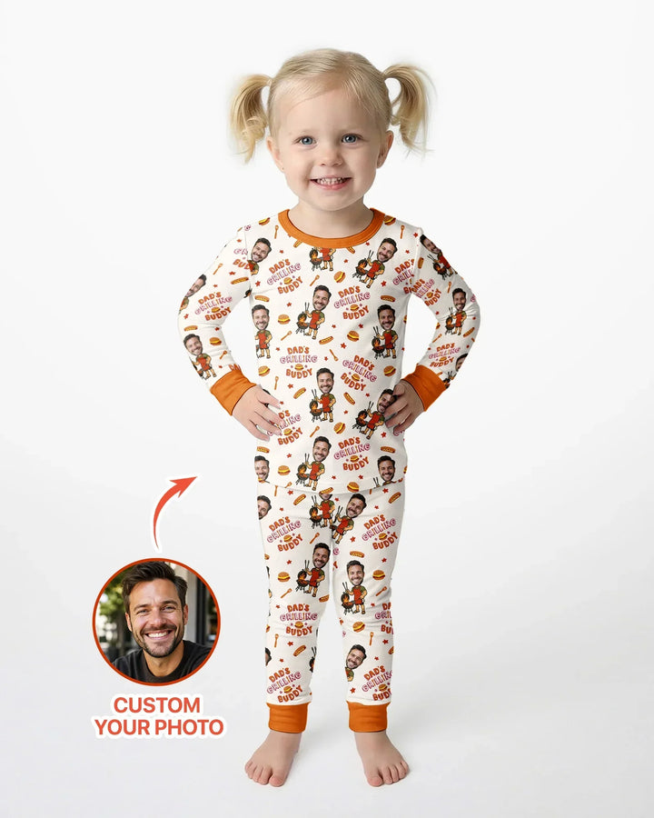 Custom Photo Dad's Grilling Buddy Family Matching Bamboo Two Piece Long Sleeve Pajama Set