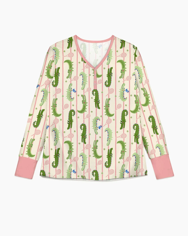 Custom Name Tennis Crocodiles Bamboo Women Pajama Set