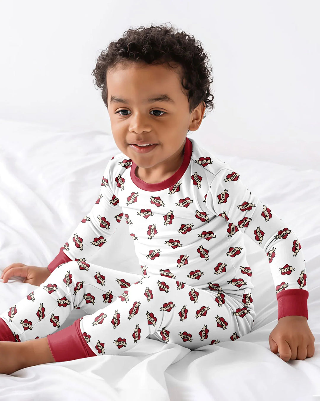 Old School Dad Hearts Daddy & Me Matching Bamboo Two Piece Long Sleeve Pajama Set