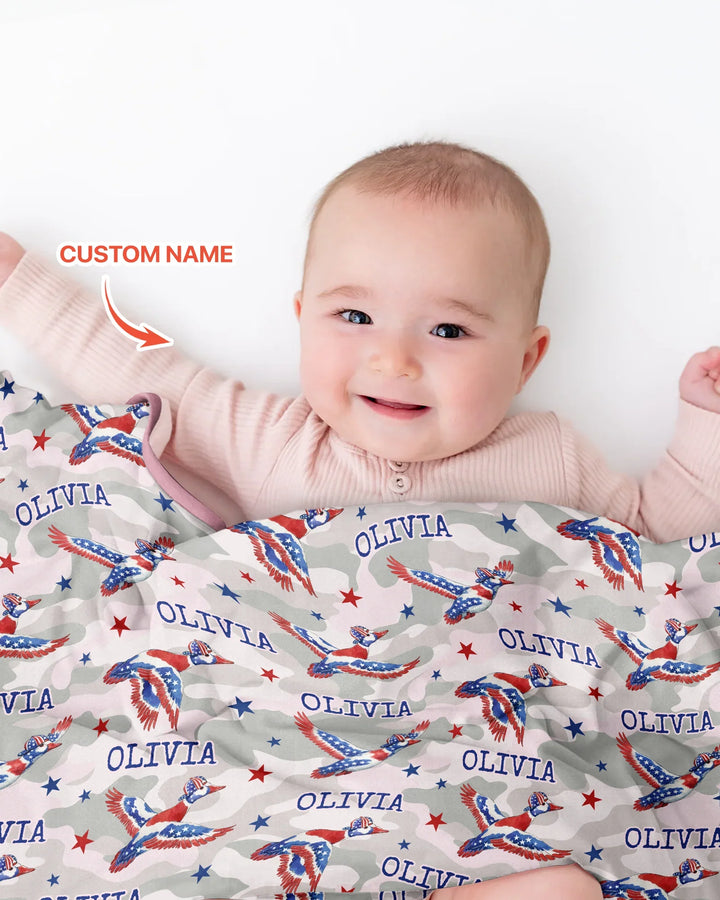 Custom Name America Mallard Duck Family Matching Bamboo Blanket