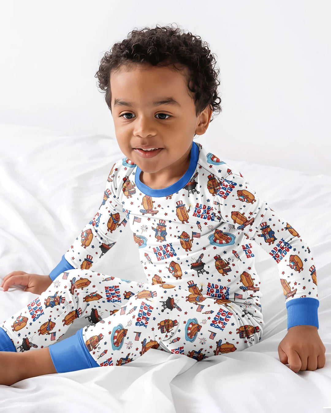 Hot Dog Patriotic Bamboo Two Piece Long Sleeve Pajama Set