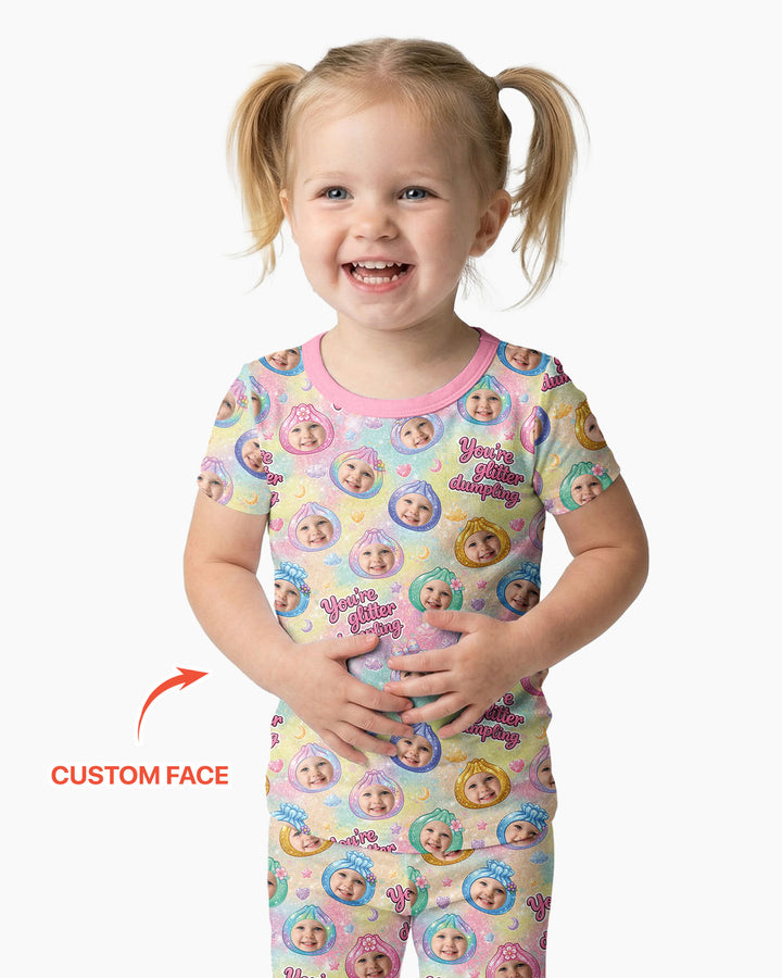 Custom Photo You're Glitter Dumpling Bamboo Two Piece Short Sleeve Pajama Set