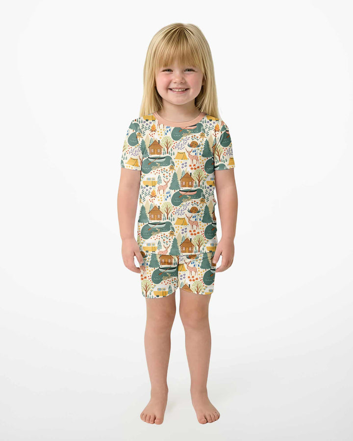 Lake View Camping Bamboo Two Piece Short Sleeve Shorts Pajama Set