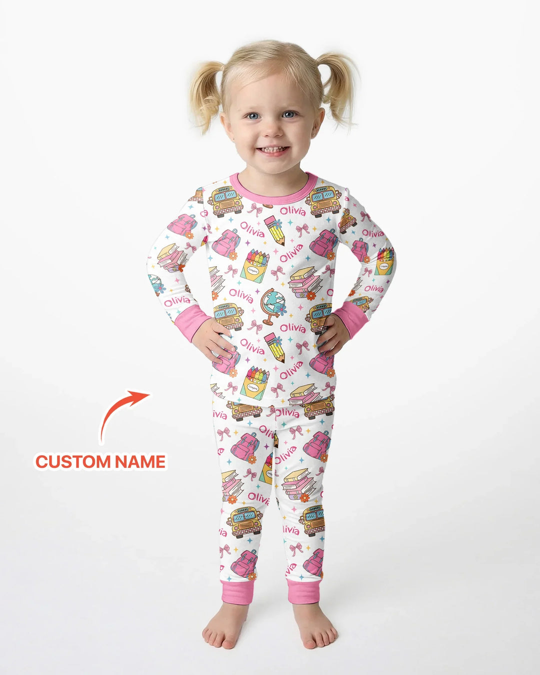 Custom Name Back To School Bamboo Two Piece Long Sleeve Pajama Set