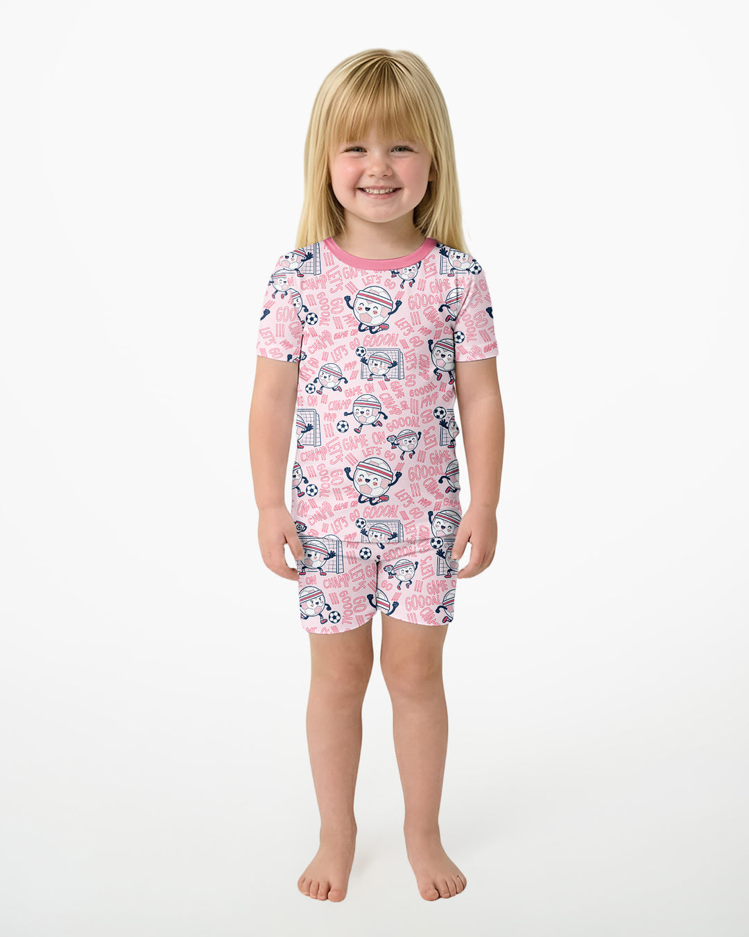 Happy Soccer Ball Family Matching Bamboo Two Piece Short Sleeve Shorts Pajama Set