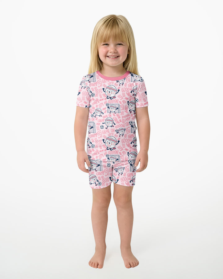 Happy Soccer Ball Family Matching Bamboo Two Piece Short Sleeve Shorts Pajama Set
