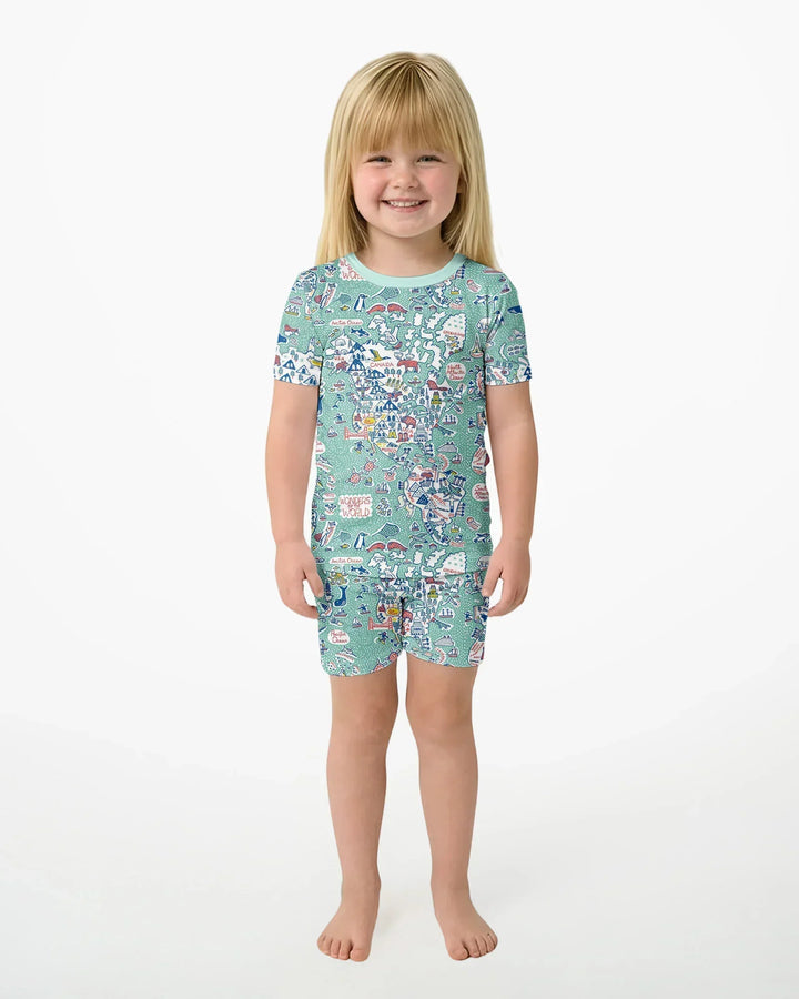 Hello World Wonders Bamboo Two Piece Short Sleeve Shorts Pajama Set