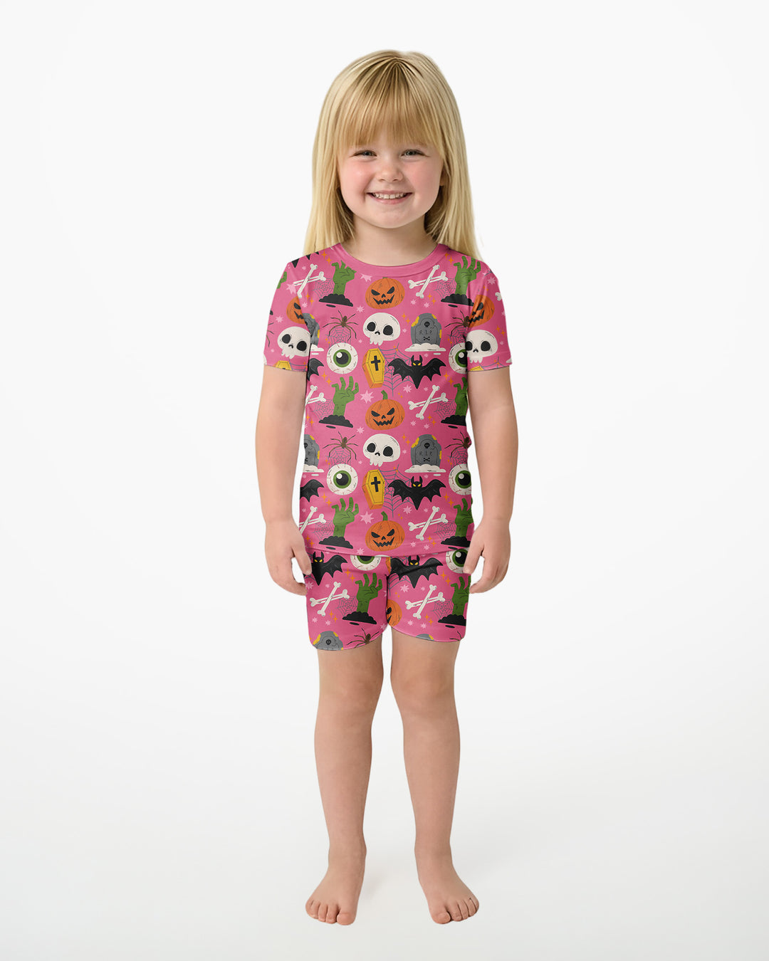 Little Monsters Bamboo Two Piece Short Sleeve Shorts Pajama Set For Halloween