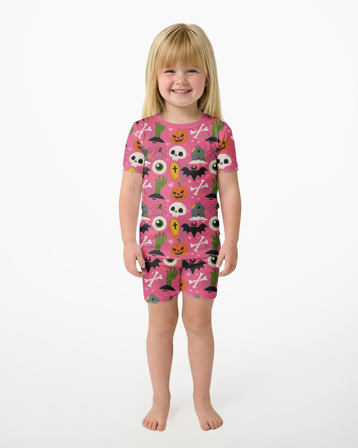 Little Monsters Bamboo Two Piece Short Sleeve Shorts Pajama Set For Halloween