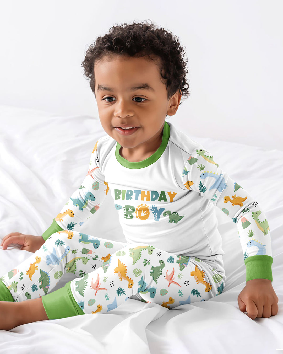 Personalized Dinosaur Birthday Bamboo Two Piece Long Sleeve Pajama Set