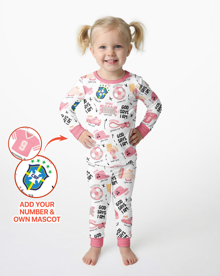 Personalized God Says I Am SOCCER Bamboo Two Piece Long Sleeve Pajama Set