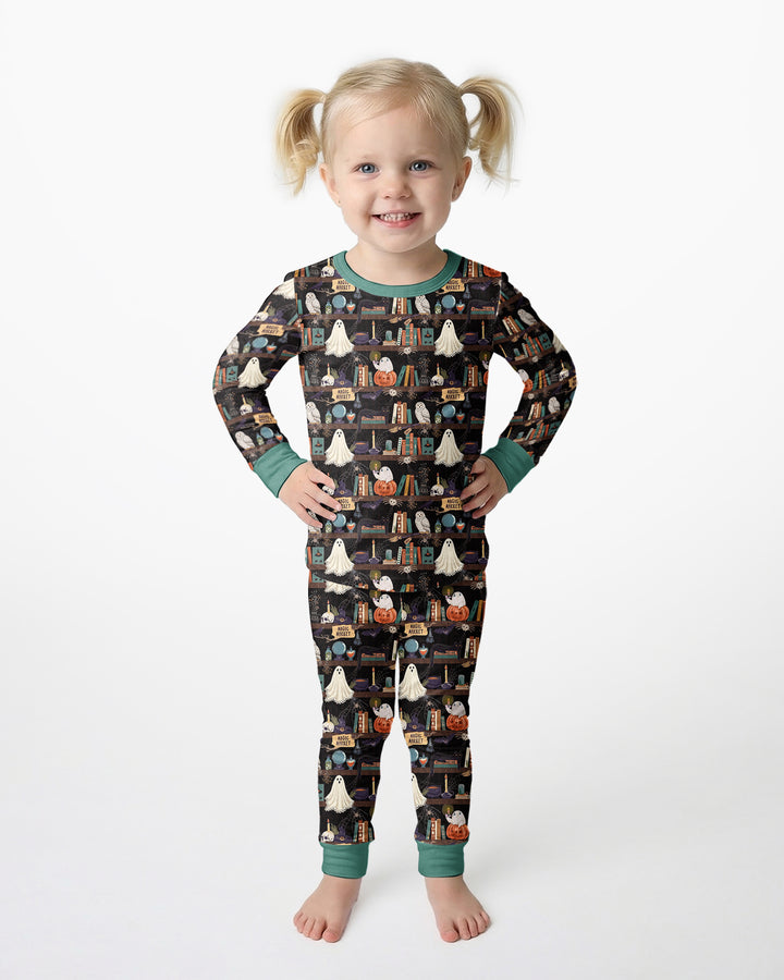 Cute Ghost Witchy Halloween Magic Library Bamboo Two Piece Long Sleeve Pajama Set
