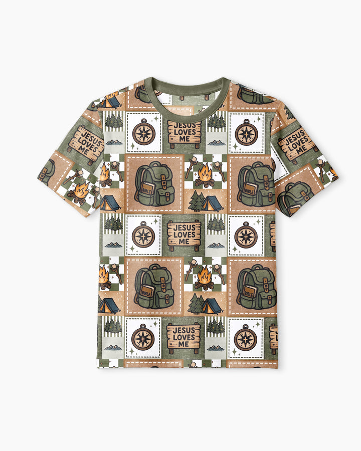 Camping Jesus Loves Me Bamboo Men Short Sleeve Short Pajama Set