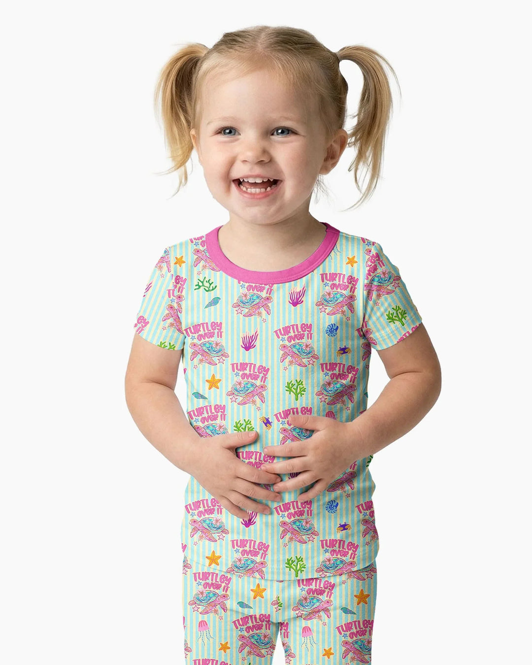 Turtley Over It Family Matching Bamboo Two Piece Short Sleeve Pajama Set