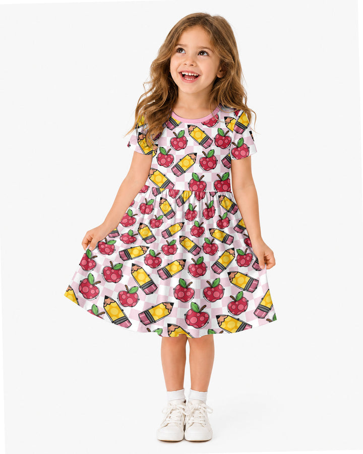 Checkered Apple Scribbles Bamboo Twirl Dress