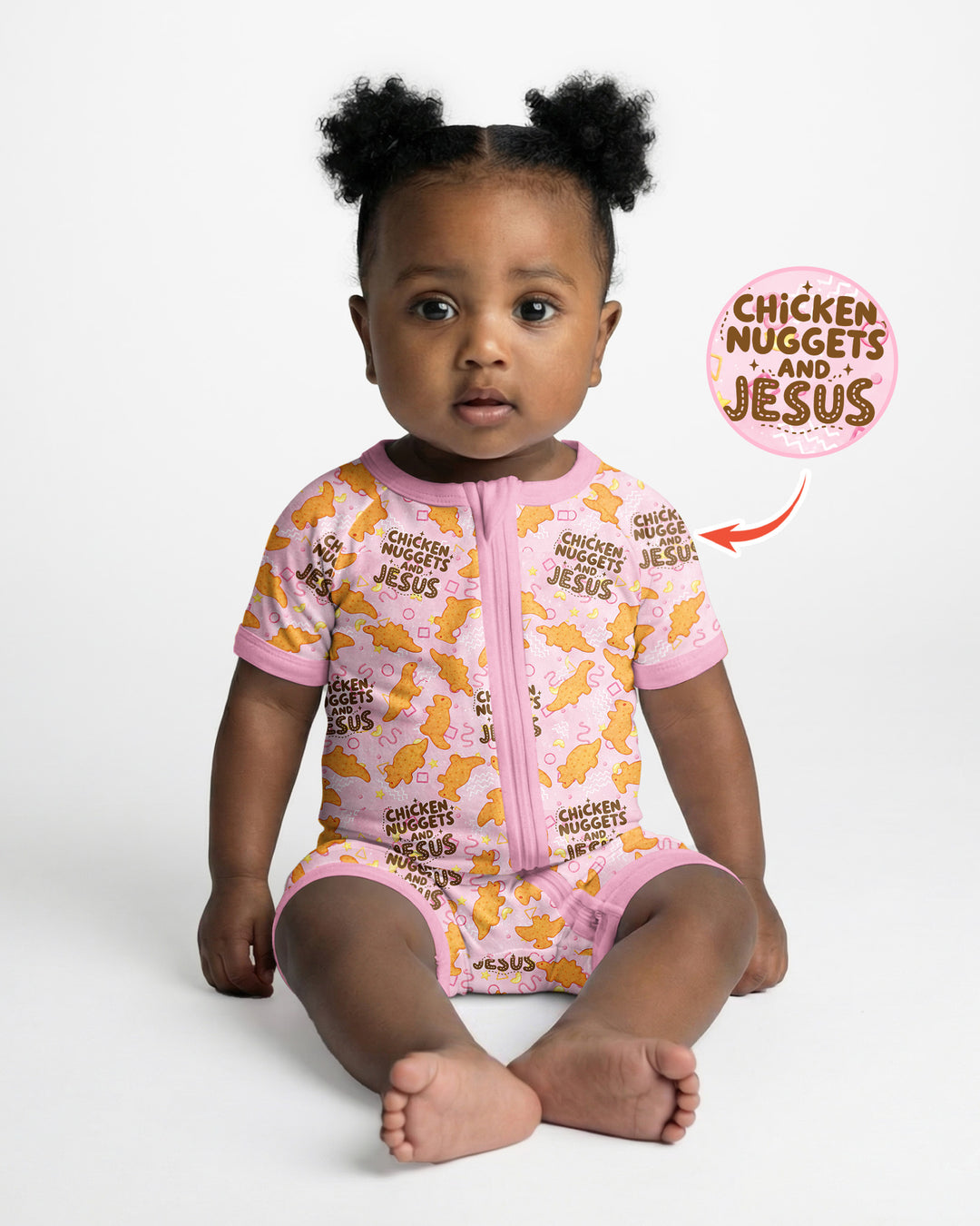 Chicken Nuggets and Jesus Family Matching Bamboo Shorty Zippy