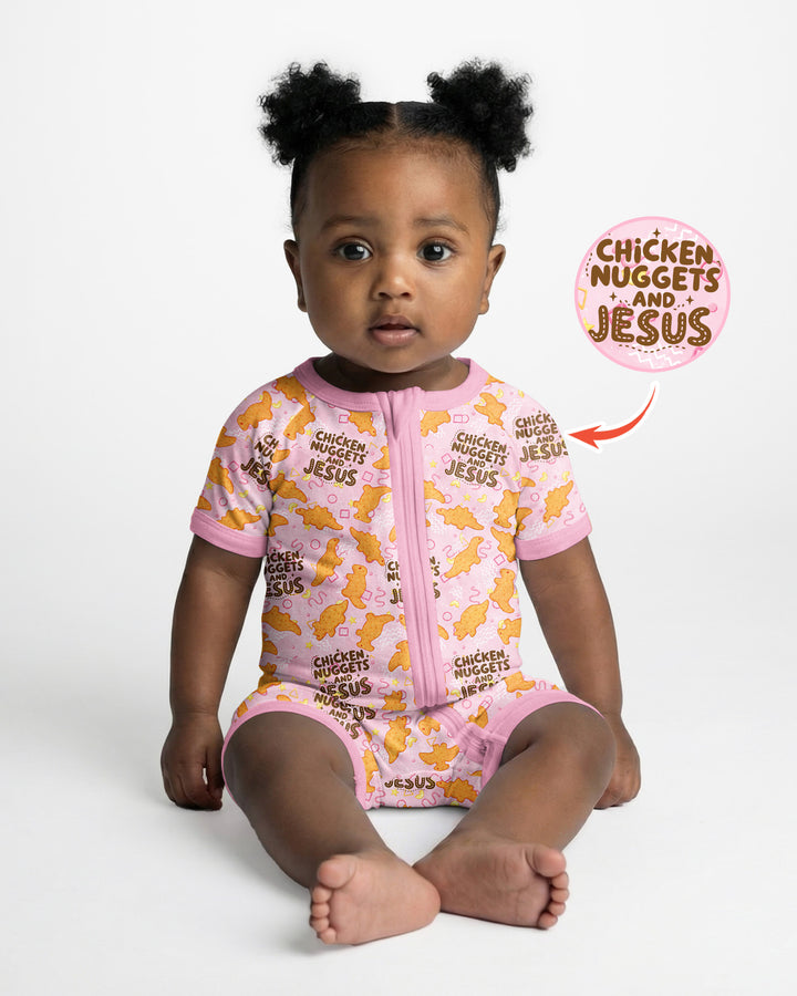 Chicken Nuggets and Jesus Family Matching Bamboo Shorty Zippy