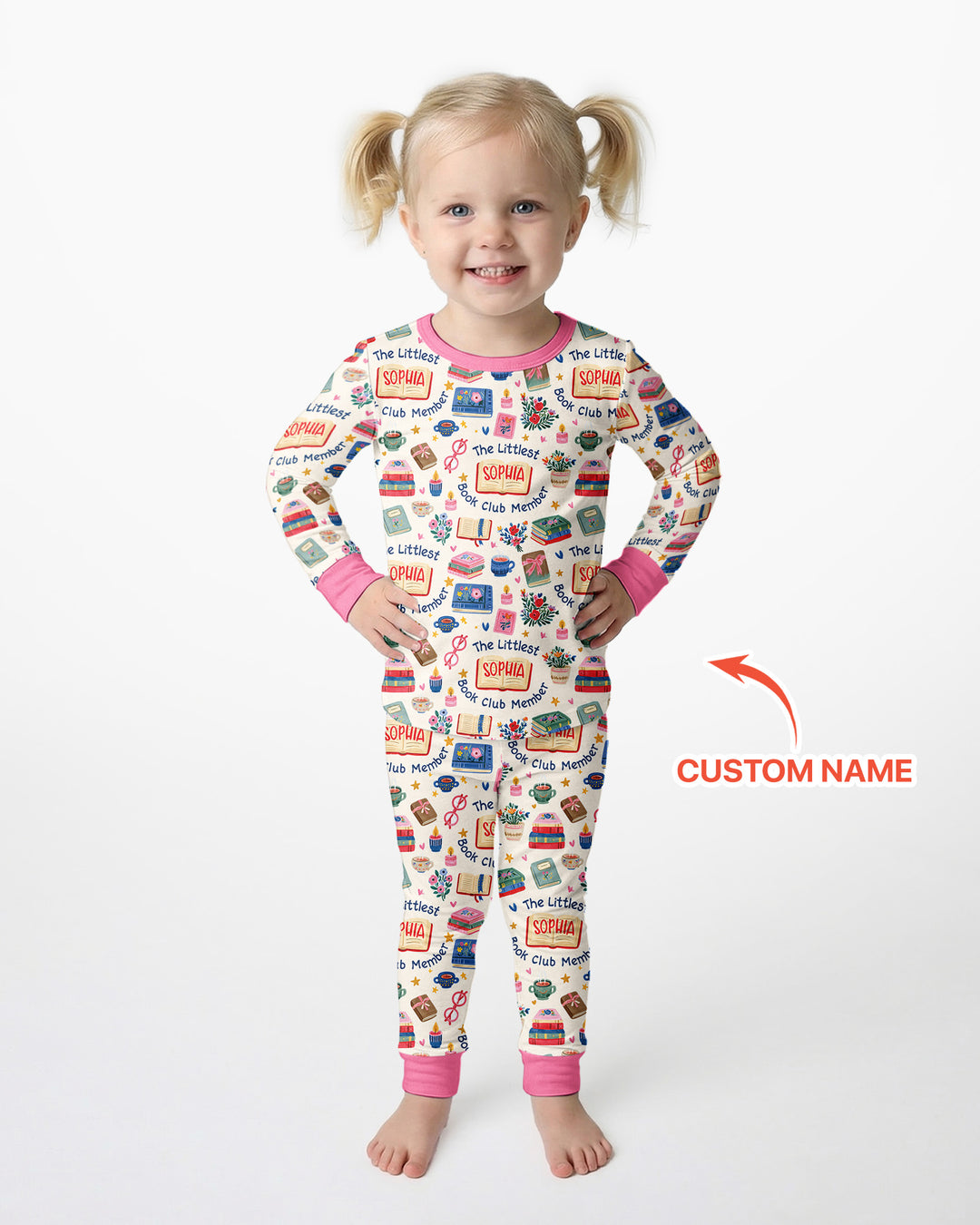 The Littlest Book Club Member Custom Name Bamboo Two Piece Long Sleeve Pajama Set