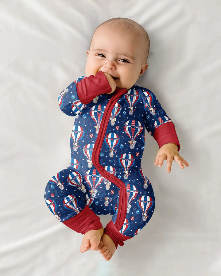 Patriotic Pups in Hot Air Balloons Family Matching Bamboo Convertible Zippy
