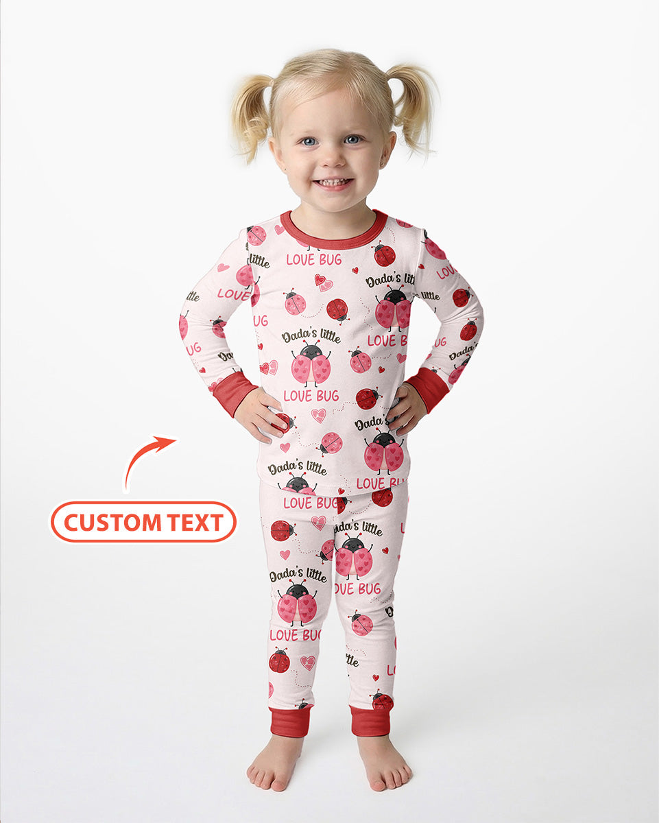 Personalized Grandma's Little Love Bug Bamboo Two Piece Long Sleeve Pajama Set