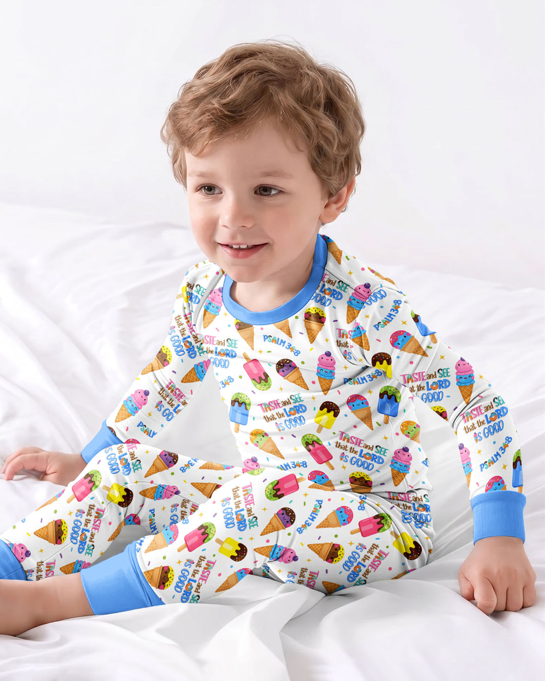 Jesus Summer Ice Cream Taste and See That The Lord Is Good Bamboo Two Piece Long Sleeve Pajama Set