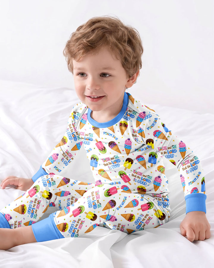 Jesus Summer Ice Cream Taste and See That The Lord Is Good Bamboo Two Piece Long Sleeve Pajama Set