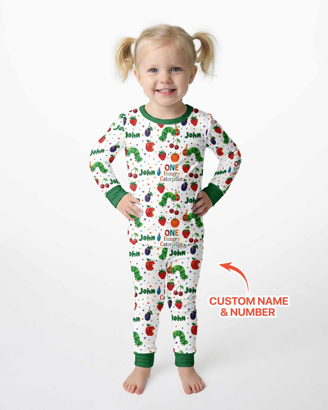 Custom Name And Age Hungry Caterpillar Bamboo Two Piece Long Sleeve Pajama Set
