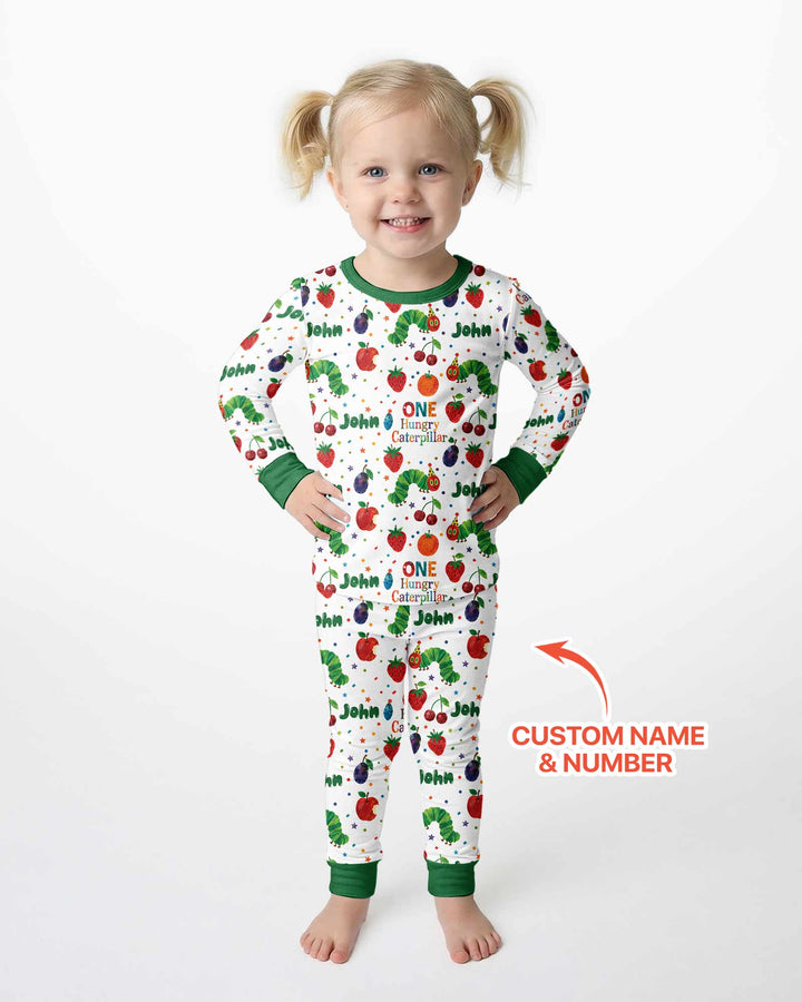 Custom Name And Age Hungry Caterpillar Bamboo Two Piece Long Sleeve Pajama Set