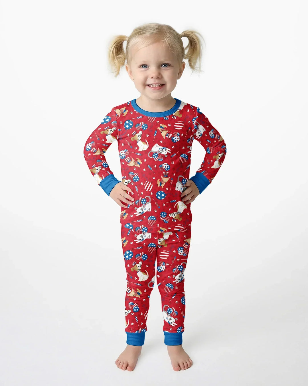 Conjunto de Pijama de Dos Piezas de Bambú de Manga Larga a Juego Familiar "Red, White & Woof"