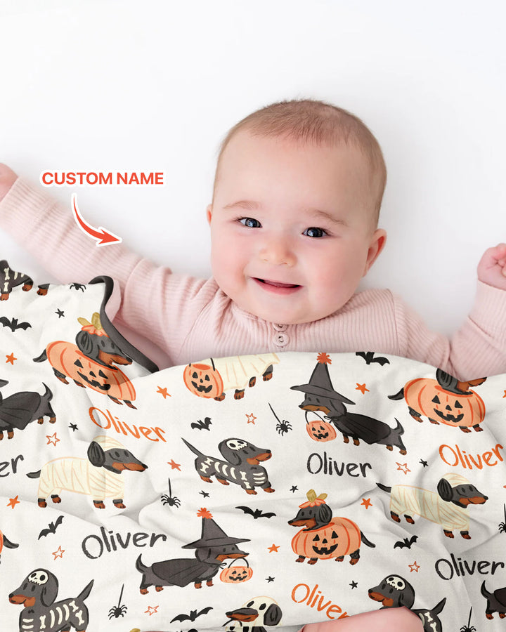 Orange and Black Dachshund Bamboo Blanket