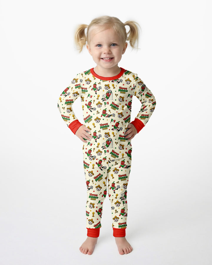 Cartoon World Soccer Vamos Mexico Family Matching Bamboo Two Piece Long Sleeve Pajama Set