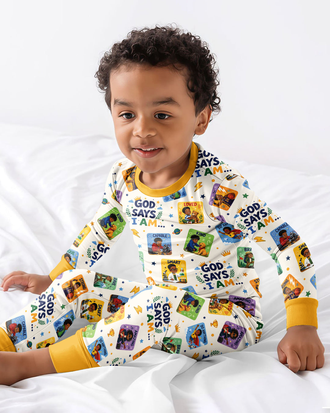 God Says I Am Black Boy Bamboo Two Piece Long Sleeve Pajama Set