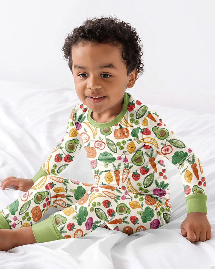 Zweiteiliges Langarm-Pyjama-Set mit Sommerfrüchten