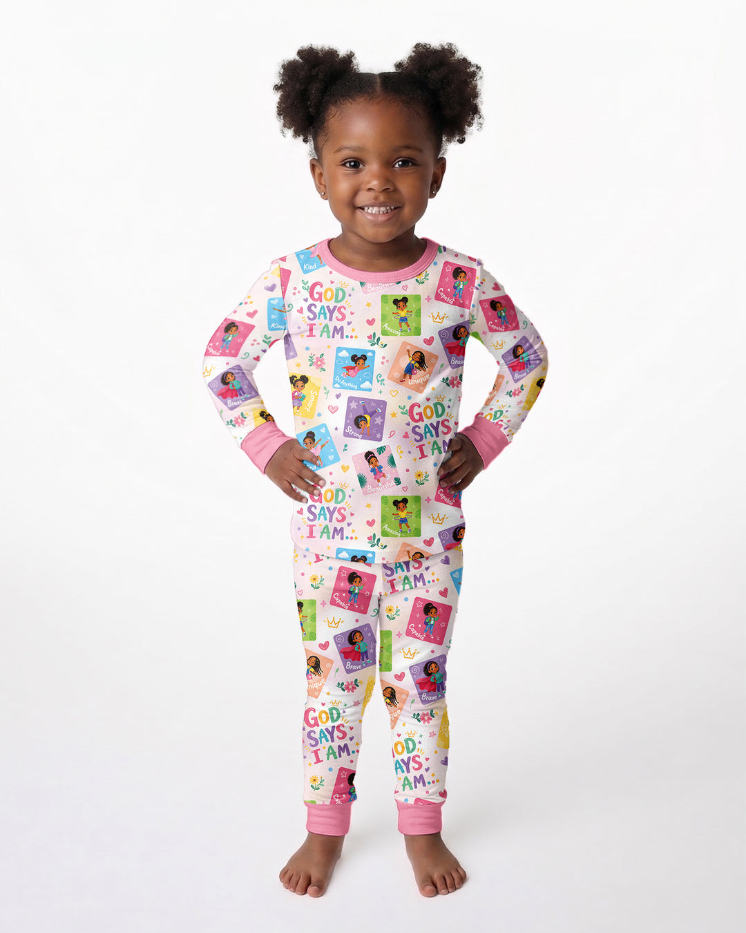God Says I Am Black Girl Bamboo Two Piece Long Sleeve Pajama Set