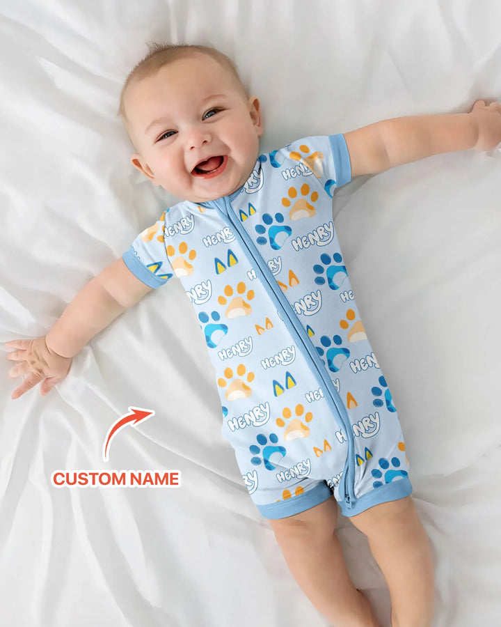 Custom Name Favourite Blue Dog Family Matching Bamboo Shorty Zippy