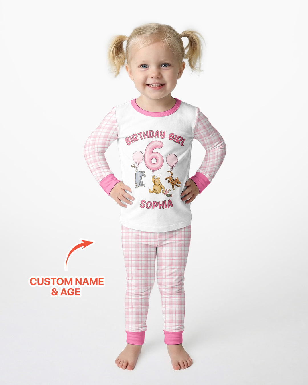 Little Bear Birthday Custom Name And Age Balloon Bamboo Two Piece Long Sleeve Pajama Set