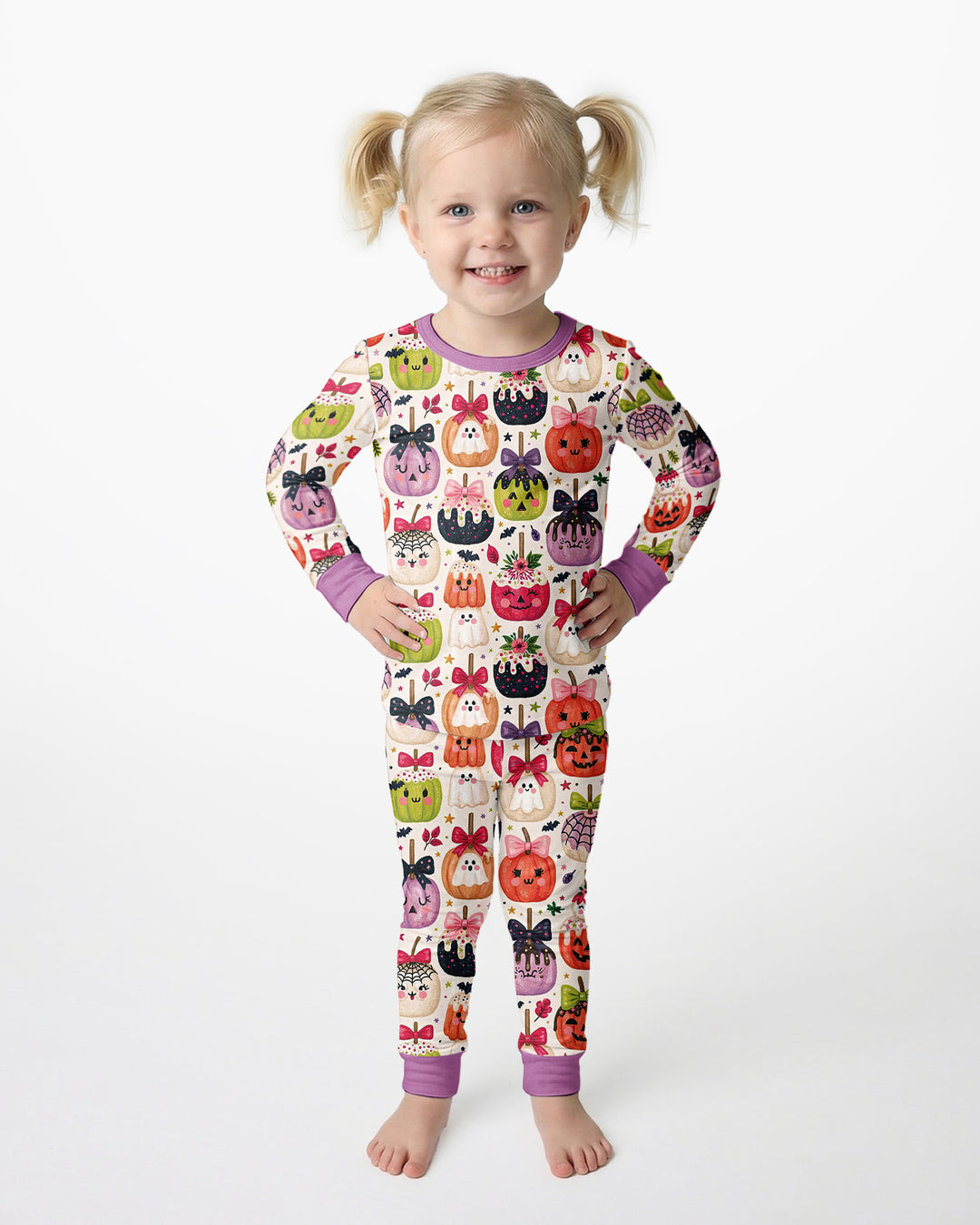 Cute Halloween Candy Apples Bamboo Two Piece Long Sleeve Pajama Set